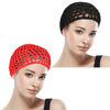 Picture of Hair Net Wrap 2 PCS Elastic Sleep Nets Hairnet Knit Sleeping Cover Breathable Crochet Head Cap Stretchy Mesh Bandana Anti Frizz Shower Bathing Hats Press Absorption Curly Straight Hair(Red/Black)