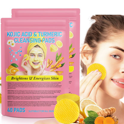Picture of Turmeric Cleansing Pads,80PCS Turmeric Kojic Acid Cleansing Pads,Turmeric Exfoliating Pads,Turmeric Pads Infused Foaming Exfoliating Pads,Helps Balance Skin Oil and Water