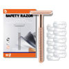 Picture of Single Blade Razors for Men and Women, Reusable Double Edge Safety Razor, Metal Razors for Women, Face Razors for Men Shaving, with 10 Safety Razor Blade Refills, No Plastic, (Shiny Rose Gold)