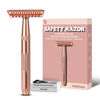 Picture of Rose Gold Safety Razor for Women and Men, Single Blade Razors for Men, Metal Razors for Women, with 10 Double Edge Safety Razor Blades, Open Comb Razor Head for Long Thick Body Hair, Zero Waste