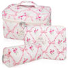 Picture of 3PC Makeup Bag Set, Quilted Makeup Bag, Large Floral Cosmetic Bag for Women, Cute Cotton Makeup Bags, Flower Travel Toiletry Organizer Bag (Pink Flower)