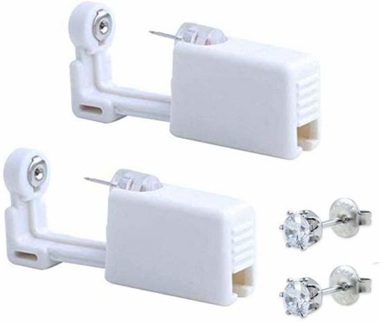 Picture of 2 Pack Self Ear Piercing Gun Earring Disposable Piercing Kit No Pain Easy Use Ear Piercing Gun Kit Tool with Stud (White)