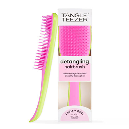 Picture of Tangle Teezer Ultimate Detangler Naturally Curly Hair Brush, Dry & Wet Hairbrush, Reduces Frizz & Breakage, for 3C to 4C Curly Hair Types, Cyber Lime & Pink