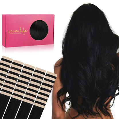 Picture of WENNALIFE Tape in Hair Extensions Human Hair, 40pcs 80g 12 inch Ash Brown Highlighted Golden Blonde Hair Extensions Real Human Hair Straight Tape in Extensions Invisible Human Hair Extensions