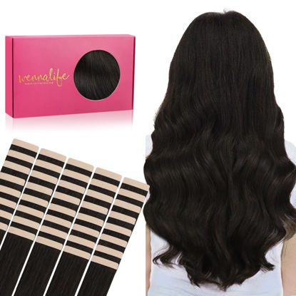Picture of WENNALIFE Tape in Hair Extensions Human Hair, 40pcs 60g 10 inch Dark Brown Hair Extensions Real Human Hair Straight Tape in Extensions Invisible Human Hair Extensions Reusable Real Hair Extensions