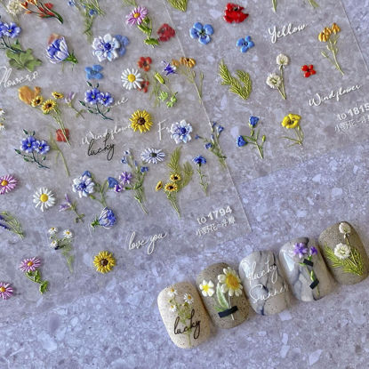 Picture of Flower Nail Art Stickers Decals 5D Flowers Nail Stickers Summer Daisy Sunflower Design Nail Art Decals for Nail Art Decorations Flower Stickers for Nails Fresh Floral Manicure Sliders for Women Girls