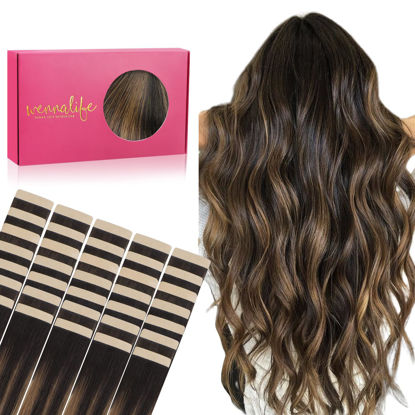 Picture of WENNALIFE Tape in Hair Extensions Human Hair, 40pcs 100g 22 inch Balayage Natural Black to Chestnut Brown Hair Extensions Real Human Hair Straight Tape in Extensions Invisible Human Hair Extensions