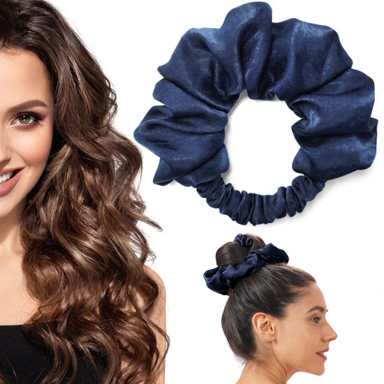 Picture of BLINKEEN Heatless Curling Scrunchie, Heatless Hair Curler to Sleep In, No Heat Curls for Long Hair, Soft Sleep Hair Roller (Navy blue)