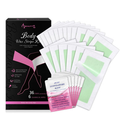 Picture of Beauty7 Wax Strips Hair Removal Body Wax Strips Kit Arms Legs Eyebrow Underarm Bikini 36 Strips 6 Calming Oil Wipes for Sensitive All Skin Types Women Men