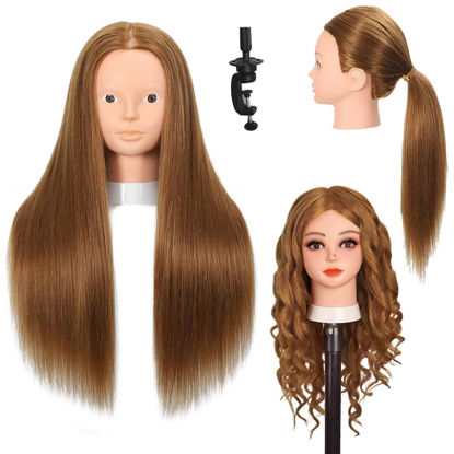 Picture of Opini Mannequin Head with 80% Human Hair Cosmetology Mannequin Head Doll Head for Hair and Makeup Practice Head (#27 Brown No Makeup)