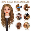 Picture of Opini Mannequin Head with 80% Human Hair Cosmetology Mannequin Head Doll Head for Hair and Makeup Practice Head (#27 Brown No Makeup)
