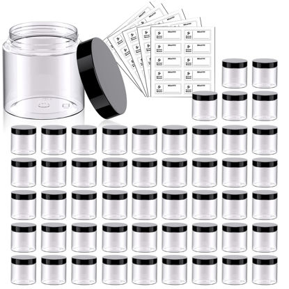 Picture of 50 Pack 2 OZ Plastic Jars Round Clear Cosmetic Container Jars with Lids, Eternal Moment Plastic Slime Jars for Lotion, Cream, Ointments, Makeup, Eye shadow, Rhinestone, Samples, Pot, Travel Storage