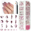 Picture of qiipii 2052Pcs Pink Nail Rhinestones 12 Shapes Light Pink Rhinestones for Nails Flatback K9 Glass Gems Round Beads Stones Diamonds Crystals Nail Charms Art Supplies for Nails Face Eyes Makeup Crafts