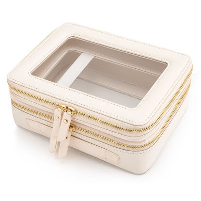 Picture of Aveniee Large Clear Makeup Bags, Double Layer Cosmetic Bags with Separate Brush Compartment, Travel Toiletry Bag Cosmetic Train Case, Travel Accessories Organizer for Women(2 Layers, White)
