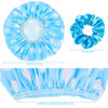 Picture of 2 Sets Large Shower Caps for Women, Waterproof Shower Cap Double Layers Bath Caps Stocking Stuffers for Women Long Thick Hair (Blue/Yellow)