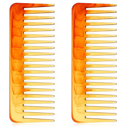Picture of Large Hair Detangling Comb Wide Tooth Comb for Curly Hair Wet Dry Hair, No Handle Detangler Comb Styling Shampoo Comb (Amber)