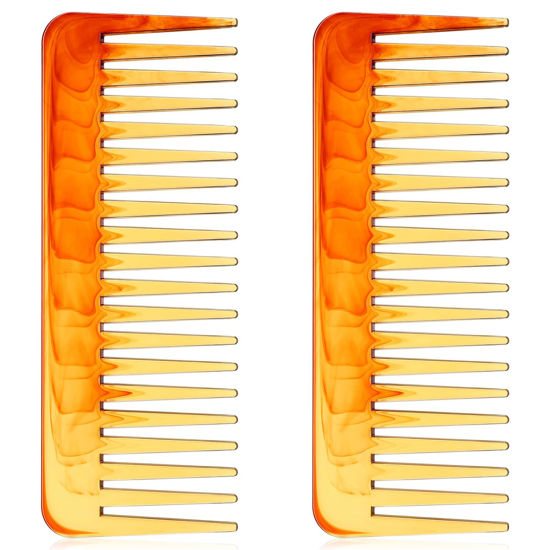 Picture of Large Hair Detangling Comb Wide Tooth Comb for Curly Hair Wet Dry Hair, No Handle Detangler Comb Styling Shampoo Comb (Amber)