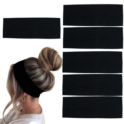 Picture of MLMOMVME 6 Pcs Black Headbands for Women Hair Cotton Headband Non-slip Stretchy Elastic Head Wrap Holder Hair Accessories