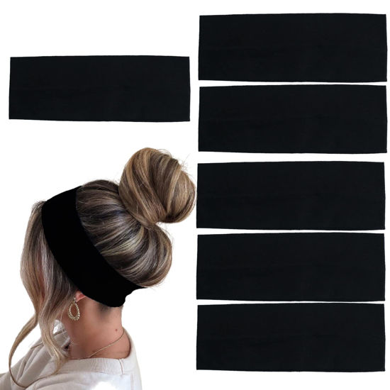 Picture of MLMOMVME 6 Pcs Black Headbands for Women Hair Cotton Headband Non-slip Stretchy Elastic Head Wrap Holder Hair Accessories