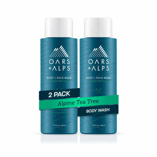 Picture of Oars + Alps Men's Moisturizing Body and Face Wash, Skin Care Infused with Vitamin E and Antioxidants, Sulfate Free, Alpine Tea Tree, 2 Pack