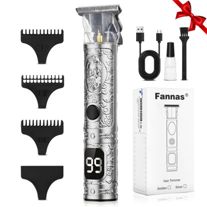 Picture of Fannas Hair Clippers for Men, Professional Hair Trimmer Barber Cordless Zero Gapped Hair Clippers with LCD Display, Mens Gifts Beard Trimmer T Liners Shavers Edgers Clipper for Hair Cutting - Silver