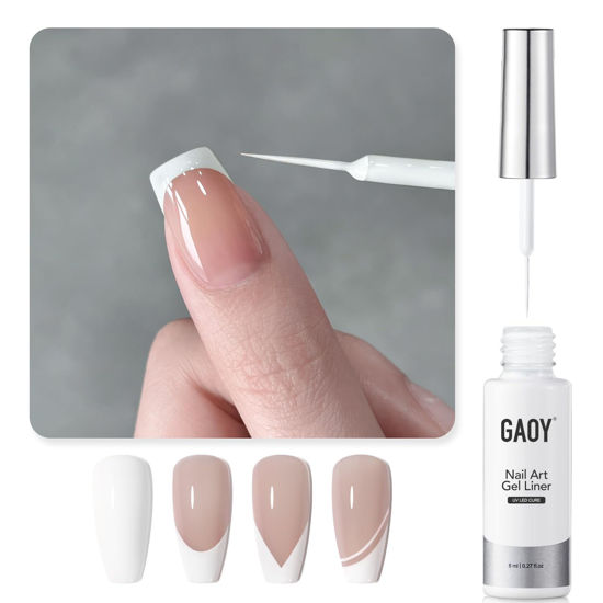 Picture of GAOY White Swirl Gel Nail Polish Art Liner, 8ml Classic Colors for Nail Paint Design with Thin Brush DIY French Manicure and Pedicure at Home