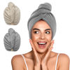 Picture of YFONG 2 Pack Microfiber Hair Towel Wrap for Women, Super Absorbent Quick Dry Hair Turban for All Hair Style Anti Frizz, Large Hair Drying Towel with Button