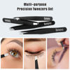 Picture of Tomata Tweezers for Eyebrows, 4-piece Slant Tip and Pointed Eyebrow Tweezer Set Great Precision for Eyebrows Facial Hair, Ingrown Hair, Splinter, Blackhead and Tick Remover (Black)