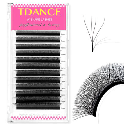 Picture of TDANCE W Eyelash Extensions 4D Premade Fans W Lashes 0.07 C/D Curl Matte Black W Shaped Volume Fans (W-4D-0.07-C-13mm)