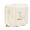 Picture of Small Personalized Initial Letter Makeup Bag, Preppy Patch Corduroy Makeup Bags Chenille Travel Toiletry Bag Cute Zipper Pouch Purse for Women Men Makeup Organizer Bag (Letter L, Beige)