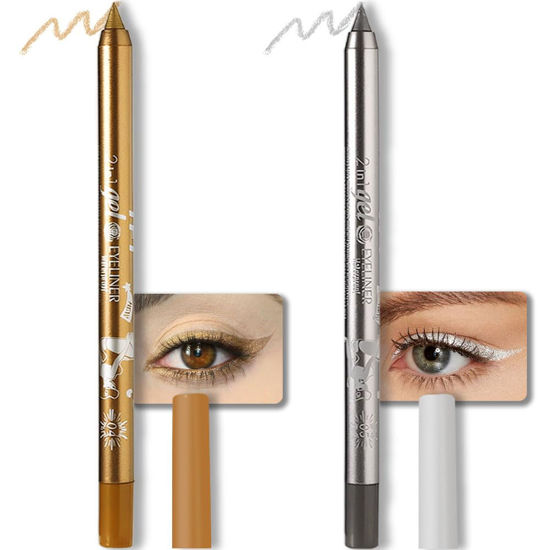 Picture of evpct 2Pcs Gold & Silver Color Gel Glitter Eyeliner Pencils Set for Women Waterline Waterproof Smudge Proof lapiz de ojos delineador de ojos contra el agua Eye Liner Makeup