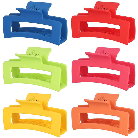 Picture of Sisiaipu 3.5 Inch Medium Hair Claw Clips 6 Pack Hair Clips for Women Square Claw Clips Rectangle Clips for Hair Banana Jaw Clips Hair Accessories for Girls -Dopamine