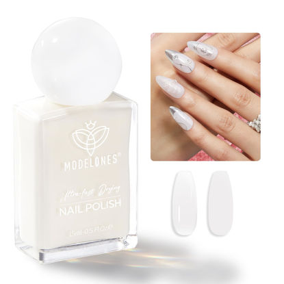 Picture of modelones Jelly Milky White Nail Polish, Sheer Clear Translucent Transparent White 15 ml Quick Dry Nail Lacquer Strengthener Long Last Finger Toe Nail Art DIY Manicure Gift for Women Girls 0.5 Fl Oz
