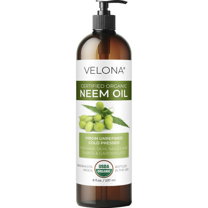 Picture of velona Neem Oil USDA Certified Organic - 8 fl oz | 100% Pure and Natural Carrier Oil | Virgin, Unrefined, Cold Pressed | Hair, Body and Skin Care | Use Today - Enjoy Results…