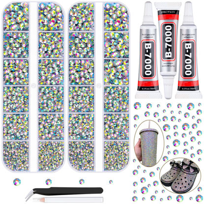Picture of 12100Pcs Resin Rhinestones for Crafting with 3Pcs 10ml B7000 Jewelry Glue, 2 Boxes Flatback Crystals Diomand (AB) for Bedazzling Crafts DIY Nail Art Makeup，Non Hotfix Gems for Clothing Shoes