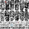 Picture of JEEFONNA 72 Sheets Temporary Tattoo for Men Women Adults, Include 12 Sheets Black 3D Half Sleeve Temporary Tattoos, Halloween Tattoos Scary Lion Wolf Tiger Skull Skeleton Tattoos Stickers
