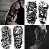 Picture of JEEFONNA 72 Sheets Temporary Tattoo for Men Women Adults, Include 12 Sheets Black 3D Half Sleeve Temporary Tattoos, Halloween Tattoos Scary Lion Wolf Tiger Skull Skeleton Tattoos Stickers