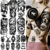 Picture of JEEFONNA 72 Sheets Temporary Tattoo for Men Women Adults, Include 12 Sheets Black 3D Half Sleeve Temporary Tattoos, Halloween Tattoos Scary Lion Wolf Tiger Skull Skeleton Tattoos Stickers