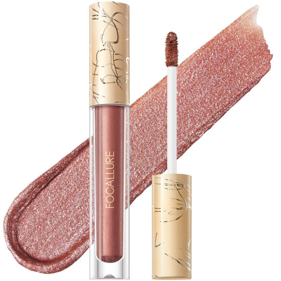 Picture of FOCALLURE Metallic Liquid Lipstick,Non Stick Cup Lip Gloss,High Impact Lip Color with Transfer-proof Wear,Long Lasting & Waterproof Lipstick Makeup for Women,Rope Brun
