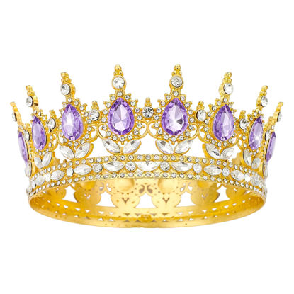 Picture of Queen Crown Rhinestone Wedding Crowns and Tiaras for Women Costume Party Hair Accessories Princess Birthday Crown Crystal Bridal Crown (Golden Purple Crown)