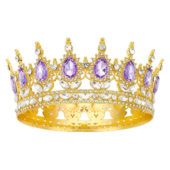 Picture of Queen Crown Rhinestone Wedding Crowns and Tiaras for Women Costume Party Hair Accessories Princess Birthday Crown Crystal Bridal Crown (Golden Purple Crown)