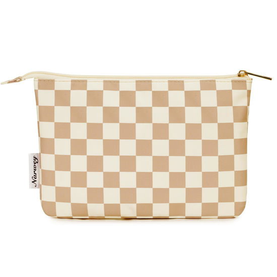 Picture of Narwey Small Checkered Makeup Bag for Purse Small Cosmetic Bag Women Travel Makeup Pouch Zipper Pouch (Light Checkerboard)