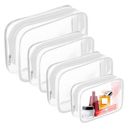 Picture of AURUZA 4 Pack Clear Toiletry Bag, Portable Travel Makeup Pouch with Zipper, TSA Approved Organizer, PVC Cosmetic for Airport Airline Compliant