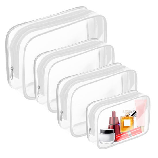 Picture of AURUZA 4 Pack Clear Toiletry Bag, Portable Travel Makeup Pouch with Zipper, TSA Approved Organizer, PVC Cosmetic for Airport Airline Compliant