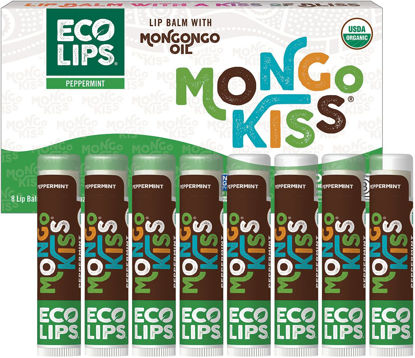 Picture of Mongo Kiss USDA Organic Lip Balm Set 8-pack (0.15 oz. each) with Mongongo Oil & Cocoa Butter to Moisturize Chapped Lips | Made in USA by Eco Lips - Peppermint