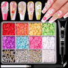 Picture of 3D Nail Charms and Gems Set 12 with Rhinestone Glue, 10PCS Gold and Silver Chunky Butterfly Nail Charms, 3D Flowers for Nails, Flatback Crystals and Pearls + Picker Tool for Y2K Nail Decor