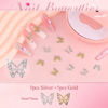 Picture of 3D Nail Charms and Gems Set 12 with Rhinestone Glue, 10PCS Gold and Silver Chunky Butterfly Nail Charms, 3D Flowers for Nails, Flatback Crystals and Pearls + Picker Tool for Y2K Nail Decor