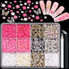 Picture of 3D Nail Charms and Gems Set 1, 20PCS Gold and Silver Chunky Butterfly Nail Charms with Rhinestones, 3D Flowers for Nails, Flatback Crystals and Pearls + Diamonds + Picker Tool for Y2K Nail Decoration