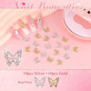 Picture of 3D Nail Charms and Gems Set 1, 20PCS Gold and Silver Chunky Butterfly Nail Charms with Rhinestones, 3D Flowers for Nails, Flatback Crystals and Pearls + Diamonds + Picker Tool for Y2K Nail Decoration