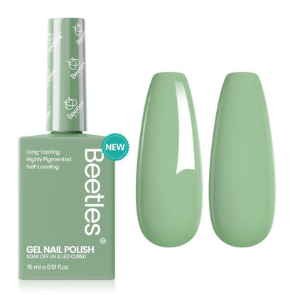 Picture of Beetles Sage Green Gel Nail Polish, 1 Pcs Light Green Color Gel Polish Nail Art Manicure Sage Green Nail Polish Design Decoration at Home Colorful Bottle DIY Uv Lamp 15ml Colorful Bottle Gel